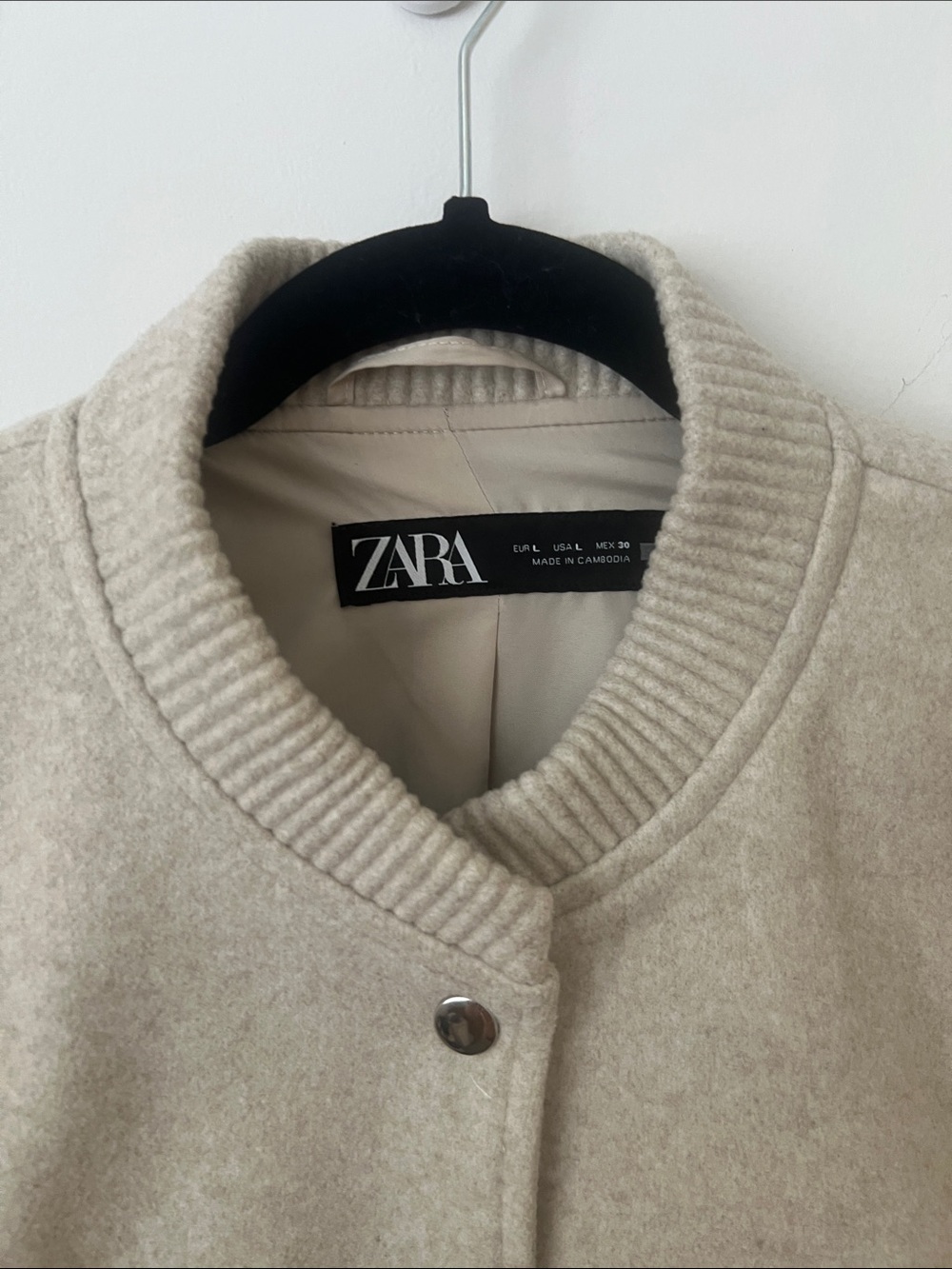 Zara Cream Wool-Blend Bomber Jacket - Picture 2 of 8